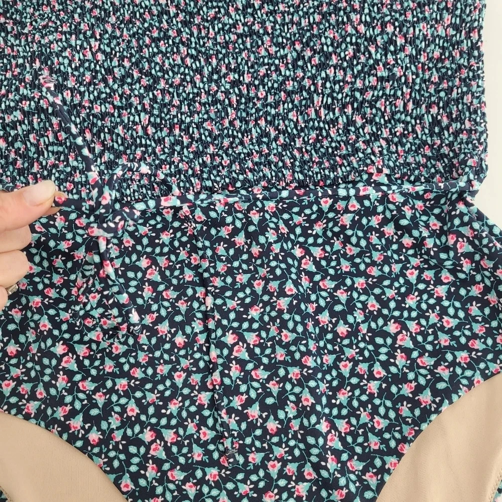 Chelsea 28 smocked floral blue one piece swimsuit scrunched top size Xlarge - Picture 6 of 8